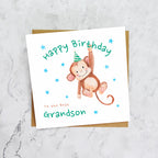Personalised Monkey Happy Birthday Card For Grandson, Kids Birthday Greeting Card For Him (S00082) - Blank Inside - Sent To You (S00082)