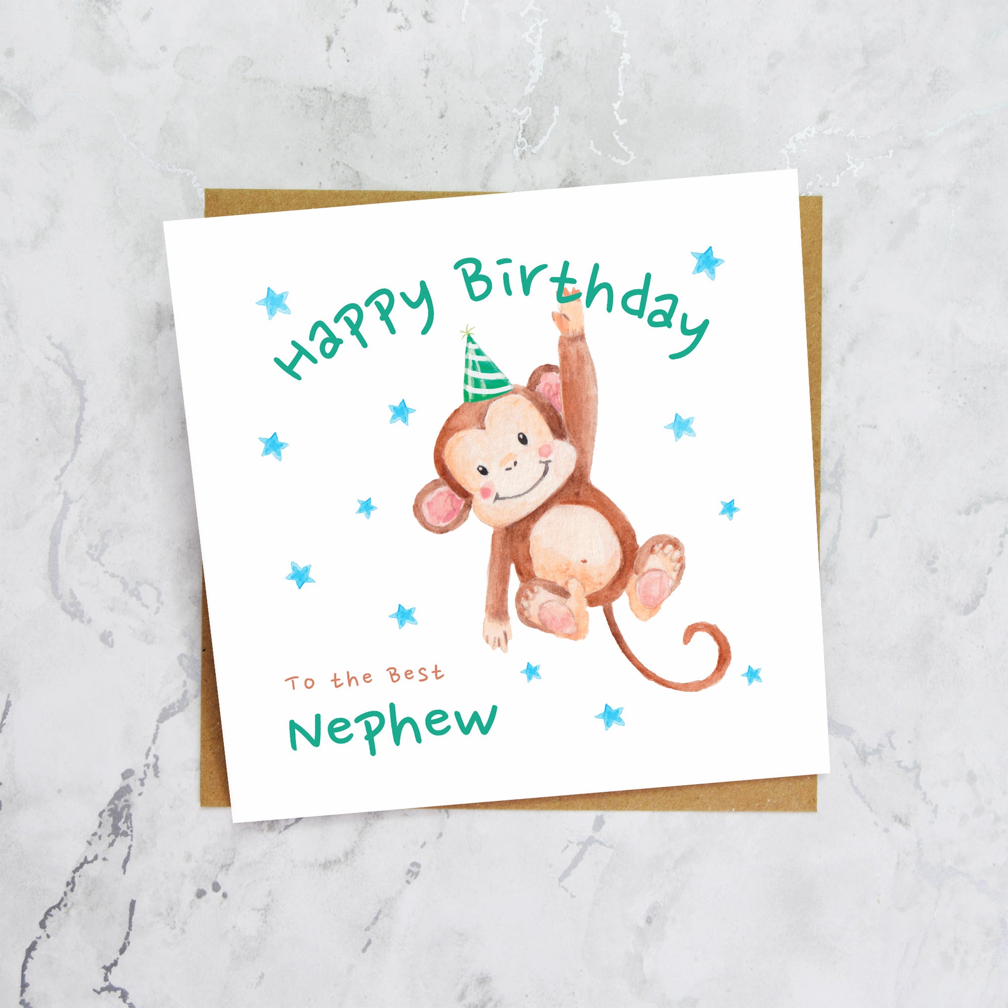 Personalised Monkey Happy Birthday Card For Nephew, Kids Birthday Greeting Card For Him (S00083) - Blank Inside - Sent To You (S00083)