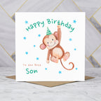 Personalised Monkey Happy Birthday Card For Son, Kids Birthday Greeting Card For Him (S00084) - Blank Inside - Sent To You (S00084)