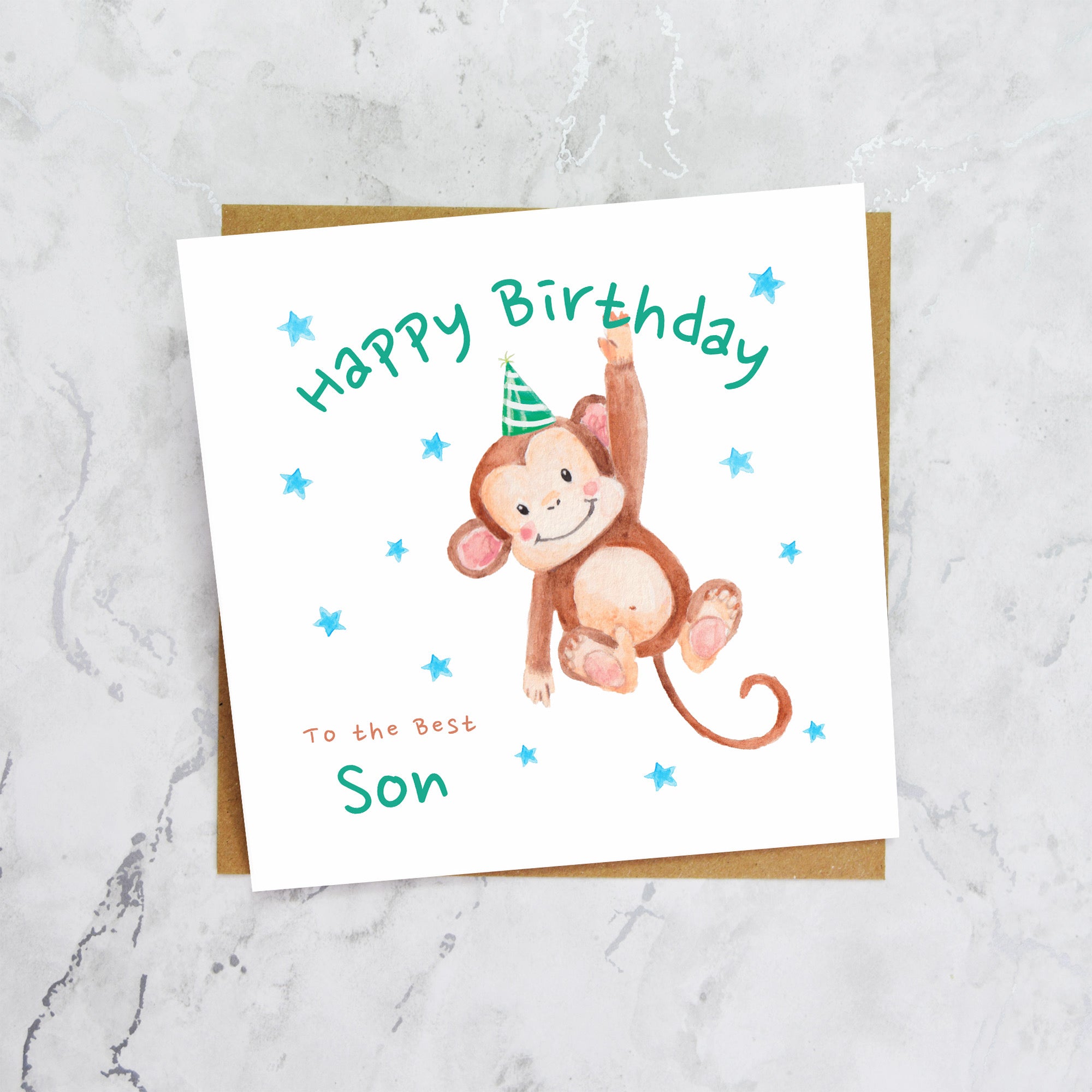 Personalised Monkey Happy Birthday Card For Son, Kids Birthday Greeting Card For Him (S00084) - Blank Inside - Sent To You (S00084)