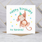 Personalised Monkey Happy Birthday Card, Kids Birthday Greeting Card For Him (S00087) - Blank Inside - Sent To You (S00087)