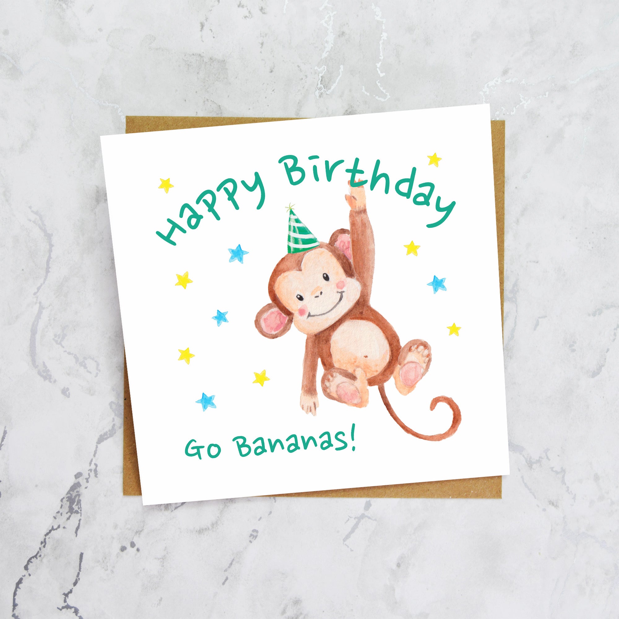 Personalised Monkey Happy Birthday Card, Kids Birthday Greeting Card For Him (S00087) - Blank Inside - Sent To You (S00087)