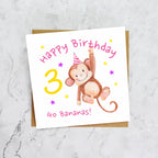 Personalised Monkey 3rd Birthday Card For Girl, Children's Kids Age Birthday Card (S00090) - Blank Inside - Sent To You (S00090)