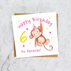 Personalised Monkey 6th Birthday Card For Girl, Children's Kids Age Birthday Card (S00093) - Blank Inside - Sent To You (S00093)