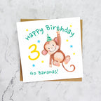 Personalised Monkey 3rd Birthday Card For Boy, Children's Kids Age Birthday Card (S00096) - Blank Inside - Sent To You (S00096)
