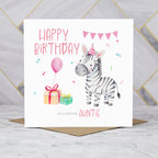 Personalised Zebra Auntie Birthday Card, Watercolour Safari Animal Happy Birthday Card For Special Auntie (S00101) - Blank Inside - Sent To You (S00101)