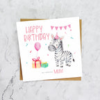 Personalised Zebra Mum Birthday Card, Watercolour Safari Animal Happy Birthday Card For Special Mum (S00107) - Blank Inside - Sent To You (S00107)