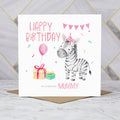 Personalised Zebra Mummy Birthday Card, Watercolour Safari Animal Happy Birthday Card For Special Mummy (S00108) - Blank Inside - Sent To You (S00108)