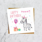 2nd Birthday Zebra Card, Personalised Watercolour Safari Animal Second Birthday Card For Baby, Girl Age 2 (S00113) - Blank Inside - Sent To You (S00113)