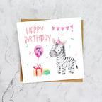 3rd Birthday Zebra Card, Personalised Watercolour Safari Animal Third Birthday Card For Toddler, Girl Age 3 (S00114) - Blank Inside - Sent To You (S00114)