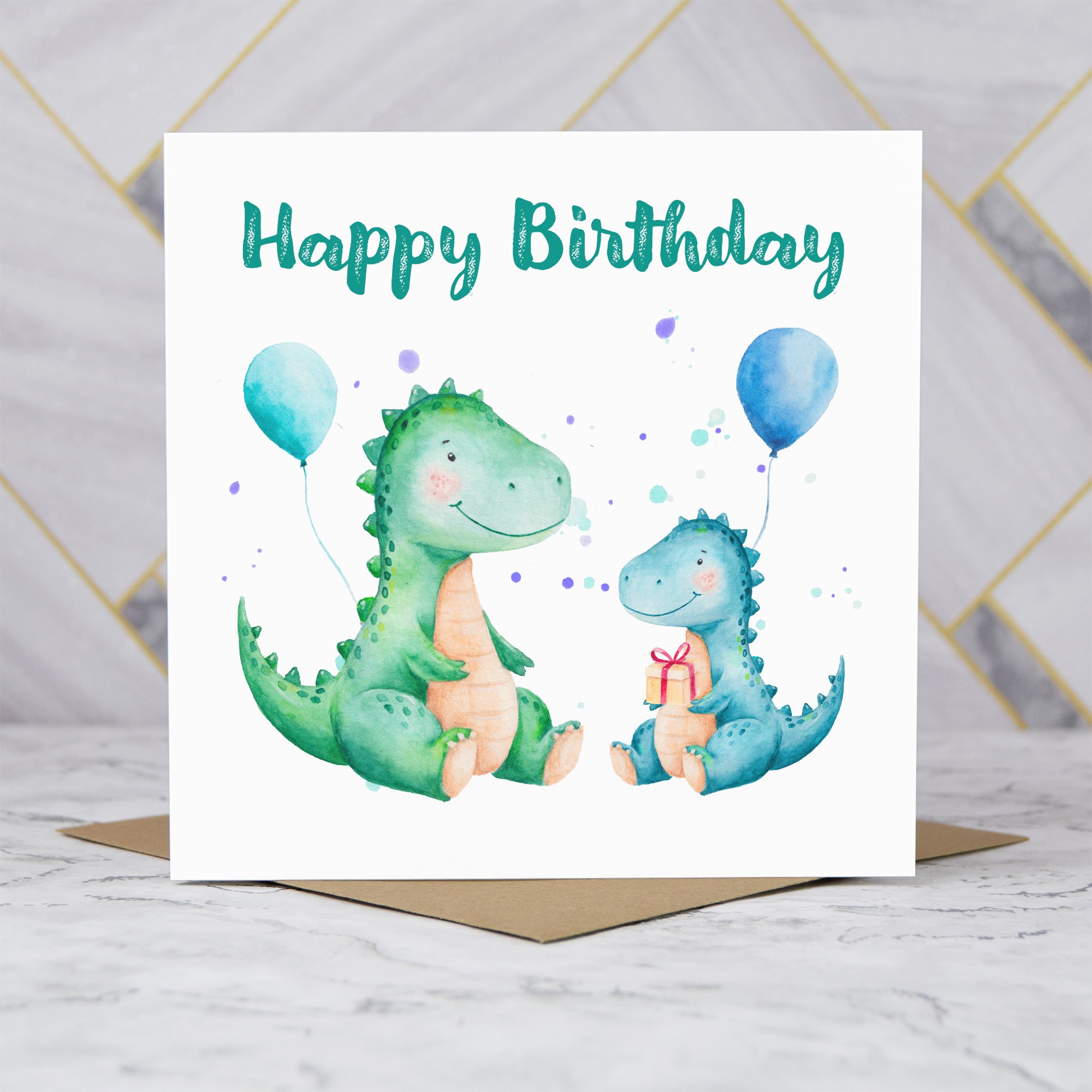 Personalised Dinosaur Birthday Card, Watercolour Dino Birthday Card For Kids Boy Birthday Greeting Card (S00119) - Blank Inside - Sent To You (S00119)