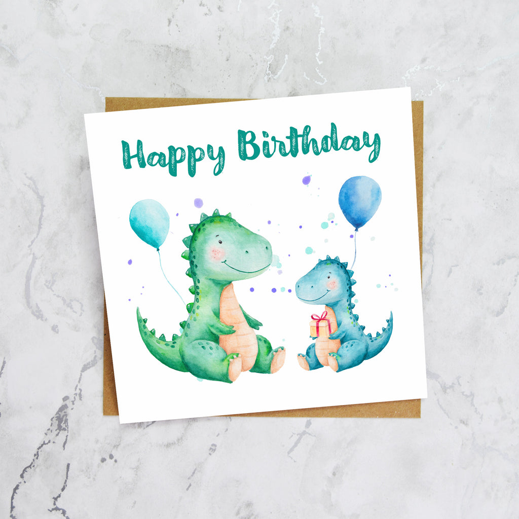 Personalised Dinosaur Birthday Card, Watercolour Dino Birthday Card For Kids Boy Birthday Greeting Card (S00119) - Blank Inside - Sent To You (S00119)