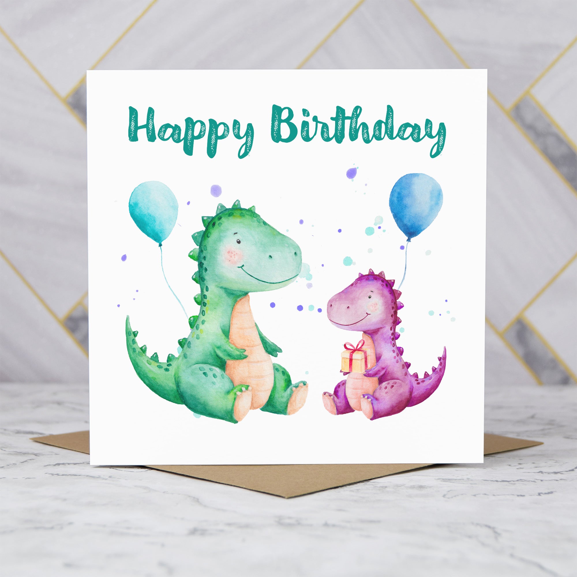 Personalised Dinosaur Birthday Card, Watercolour Dino Birthday Card For Kids Girl Birthday Greeting Card (S00120) - Blank Inside - Sent To You (S00120)