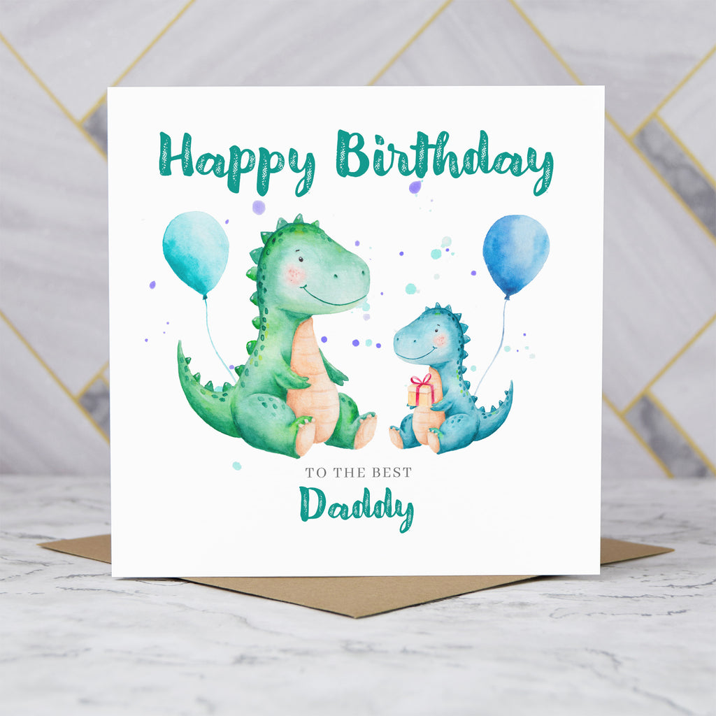 Daddy Dinosaur Birthday Card, Personalised Watercolour Dino Birthday Card From Son (S00121) - Blank Inside - Sent To You (S00121)