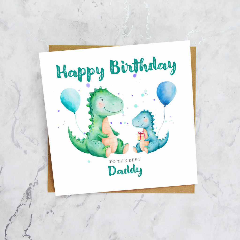 Daddy Dinosaur Birthday Card, Personalised Watercolour Dino Birthday Card From Son (S00121) - Blank Inside - Sent To You (S00121)