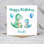 Cousin Dinosaur Birthday Card, Personalised Watercolour Dino Boy Birthday Card (S00124) - Blank Inside - Sent To You (S00124)