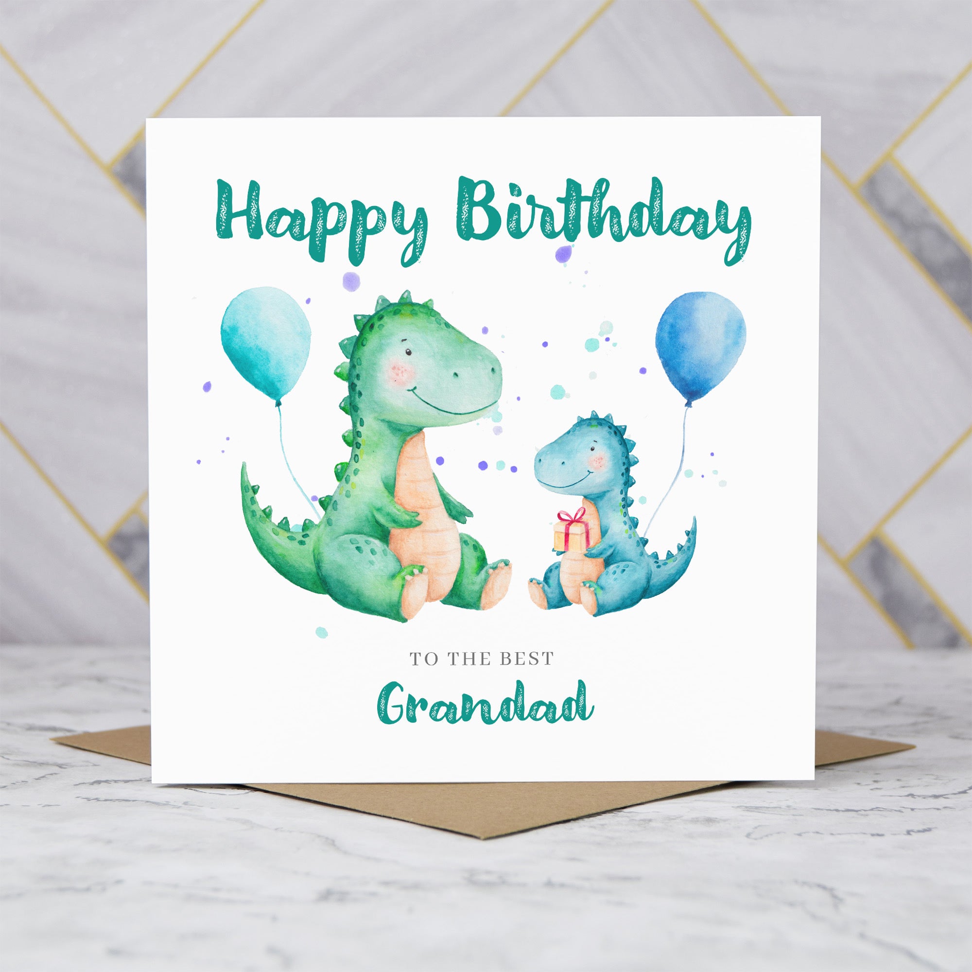 Grandad Dinosaur Birthday Card, Personalised Watercolour Dino Boy Birthday Card (S00126) - Blank Inside - Sent To You (S00126)