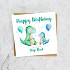 Step Dad Dinosaur Birthday Card, Personalised Watercolour Dino Boy Birthday Card (S00130) - Blank Inside - Sent To You (S00130)