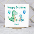 Uncle Dinosaur Birthday Card, Personalised Watercolour Dino Boy Birthday Card (S00131) - Blank Inside - Sent To You (S00131)