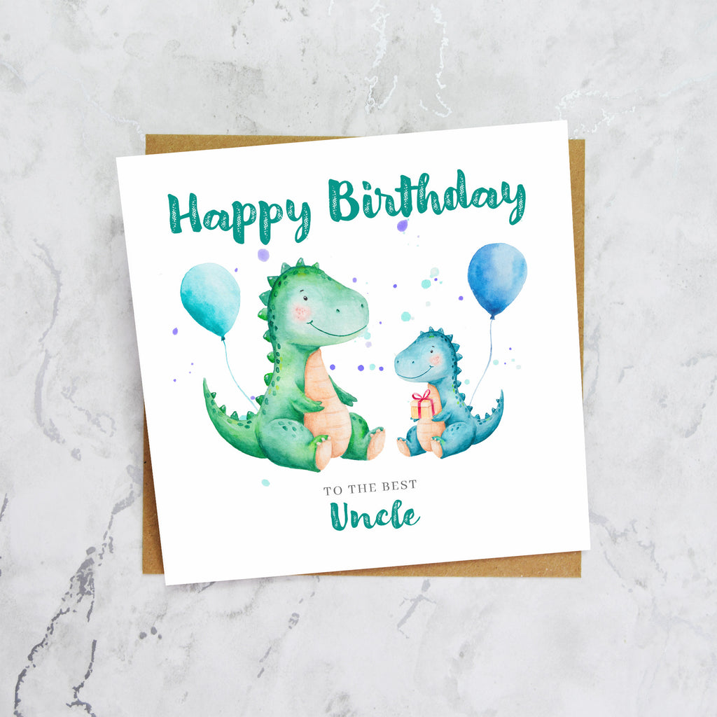 Uncle Dinosaur Birthday Card, Personalised Watercolour Dino Boy Birthday Card (S00131) - Blank Inside - Sent To You (S00131)