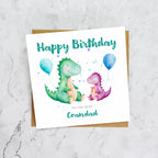 Grandad Dinosaur Birthday Card, Personalised Watercolour Dino Birthday Card From Girl (S00134) - Blank Inside - Sent To You (S00134)