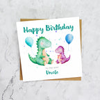 Uncle Dinosaur Birthday Card, Personalised Watercolour Dino Birthday Card From Girl (S00136) - Blank Inside - Sent To You (S00136)