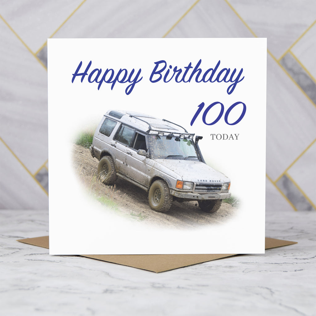 100th Birthday Card For Him, Land Rover Discovery Card, Off Road 4x4 Birthday Card, Age 100 Birthday (S00164) - Blank Inside - Sent To You (S00164)
