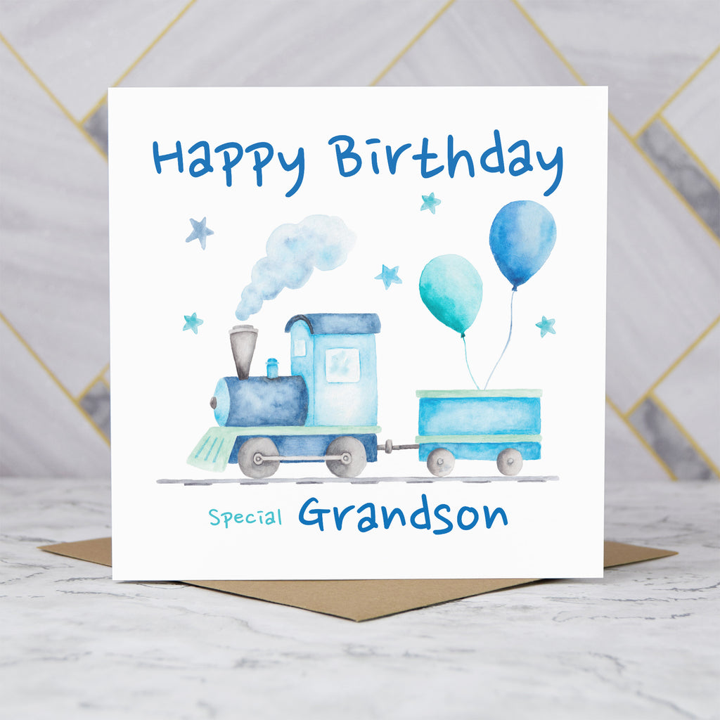 Birthday Card For Grandson, Train Birthday Card For Boys, Watercolour Steam Train Card, Kid's Birthday Card (S00165) - Blank Inside - Sent To You (S00165)