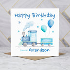 Birthday Card For Grandson, Train Birthday Card For Boys, Watercolour Steam Train Card, Kid's Birthday Card (S00165) - Blank Inside - Sent To You (S00165)
