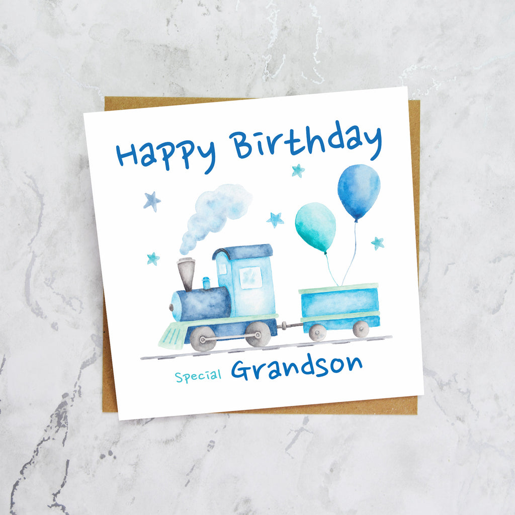 Birthday Card For Grandson, Train Birthday Card For Boys, Watercolour Steam Train Card, Kid's Birthday Card (S00165) - Blank Inside - Sent To You (S00165)