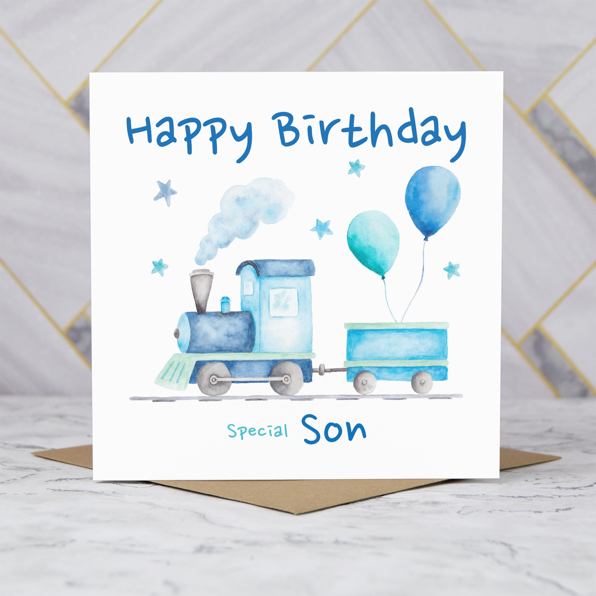 Birthday Card For Son, Train Birthday Card For Boys, Watercolour Steam Train Card, Kid's Birthday Card (S00166) - Blank Inside - Sent To You (S00166)