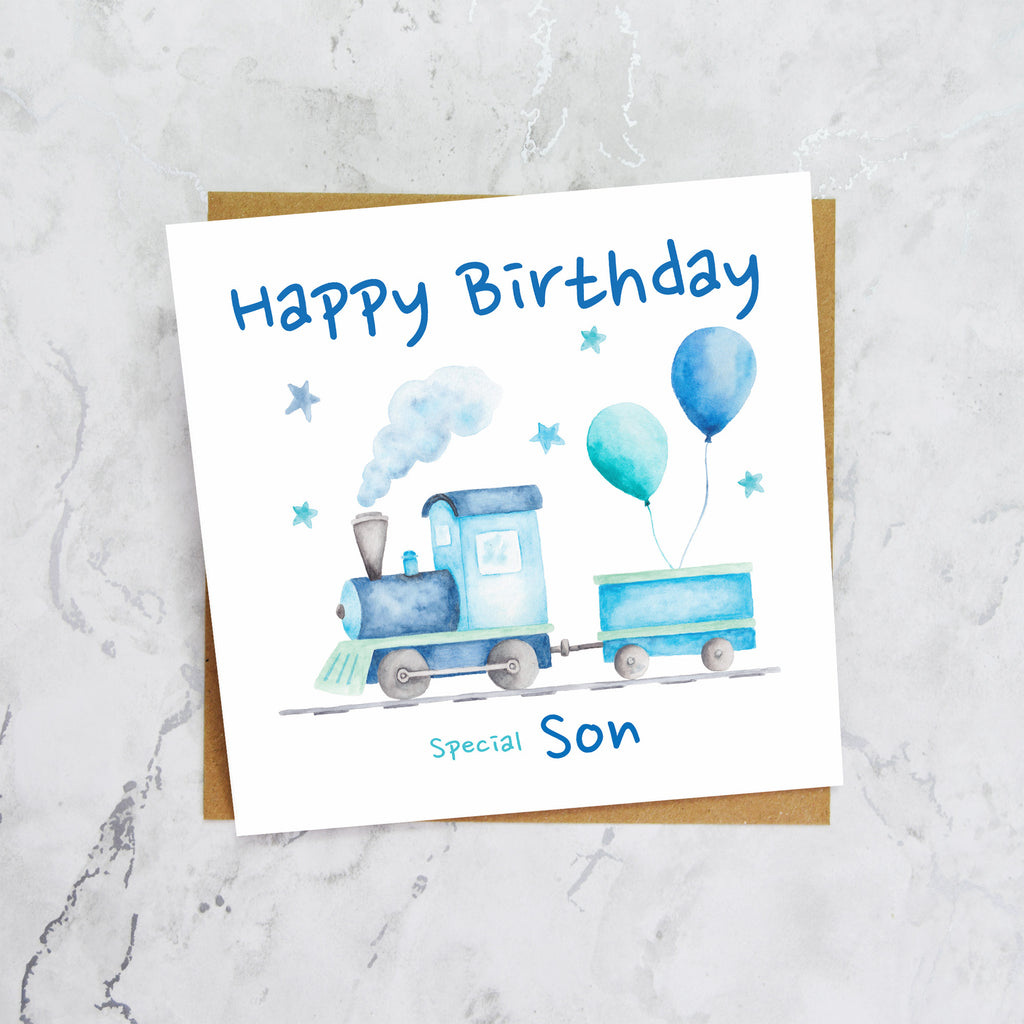 Birthday Card For Son, Train Birthday Card For Boys, Watercolour Steam Train Card, Kid's Birthday Card (S00166) - Blank Inside - Sent To You (S00166)