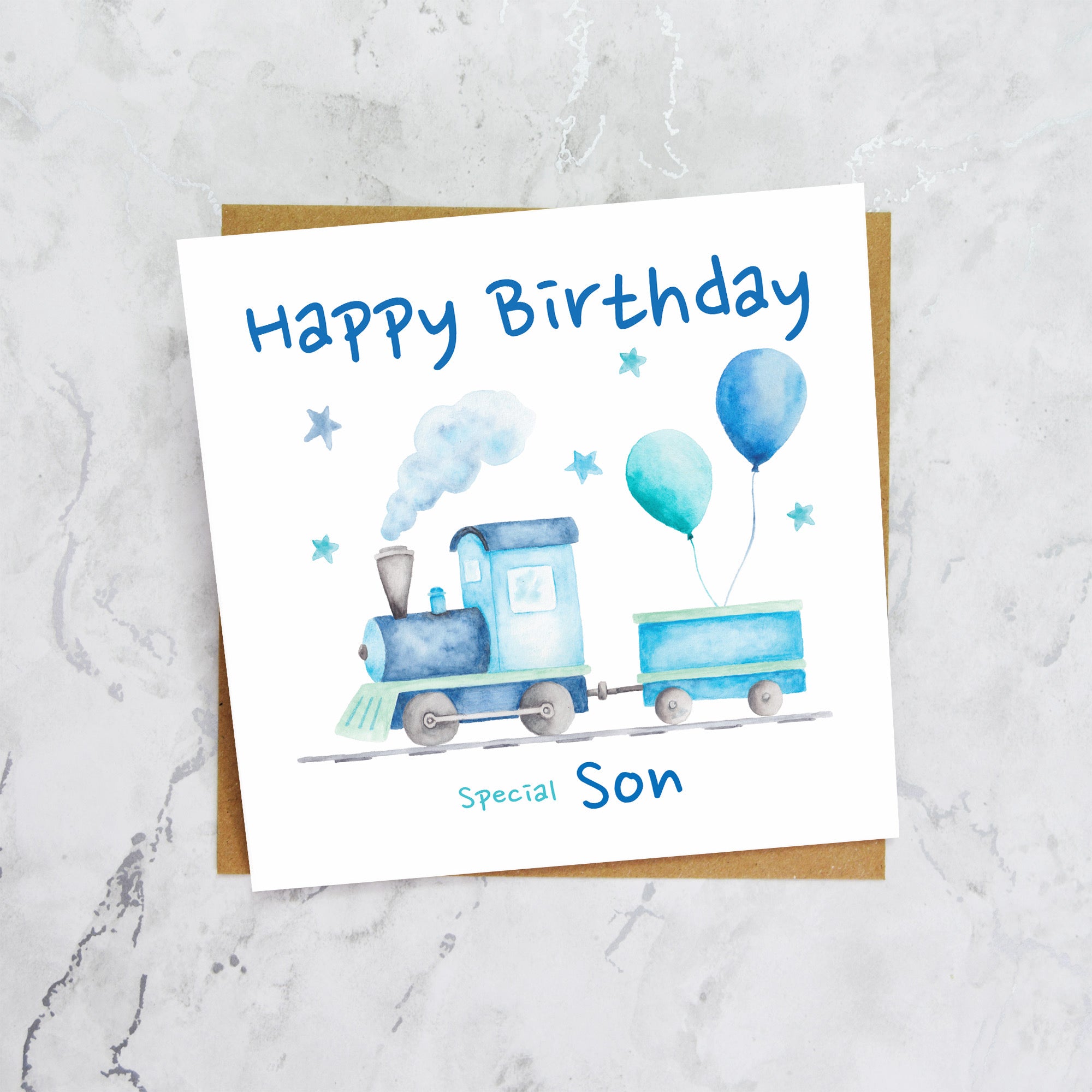 Birthday Card For Son, Train Birthday Card For Boys, Watercolour Steam Train Card, Kid's Birthday Card (S00166) - Blank Inside - Sent To You (S00166)