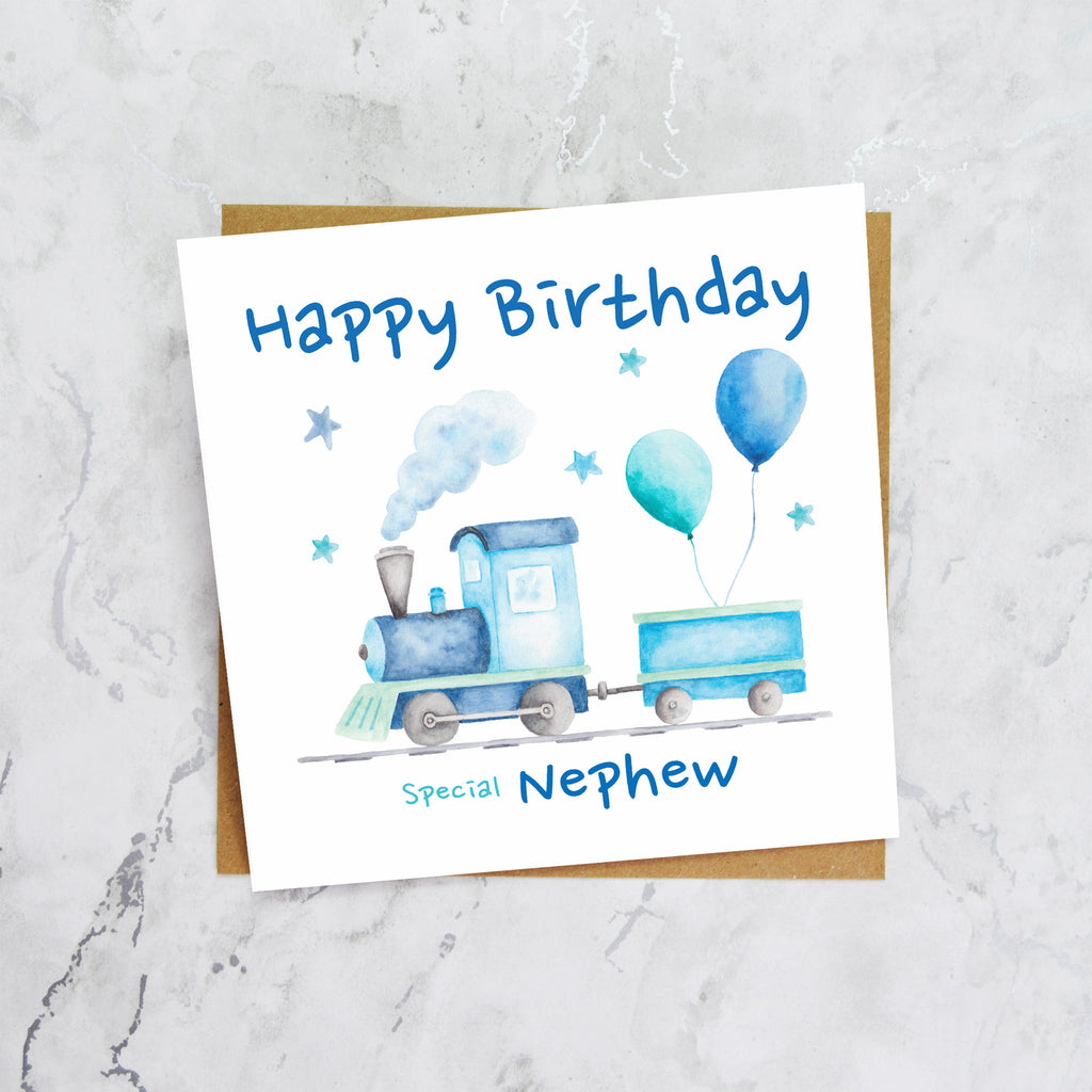 Birthday Card For Nephew, Train Birthday Card For Boys, Watercolour Steam Train Card, Kid's Birthday Card (S00167) - Blank Inside - Sent To You (S00167)