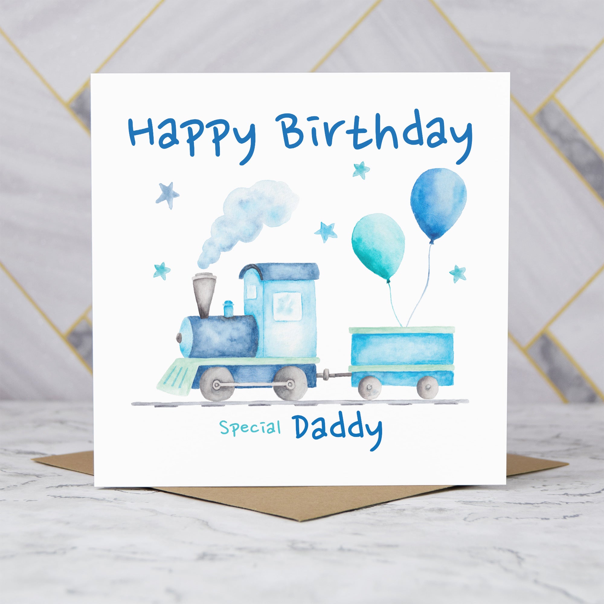 Birthday Card For Daddy, Train Birthday Card For Boys, Watercolour Steam Train Card, Kid's Birthday Card (S00168) - Blank Inside - Sent To You (S00168)