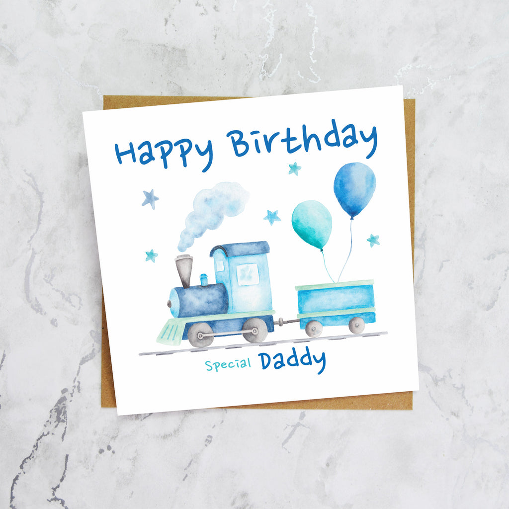 Birthday Card For Daddy, Train Birthday Card For Boys, Watercolour Steam Train Card, Kid's Birthday Card (S00168) - Blank Inside - Sent To You (S00168)