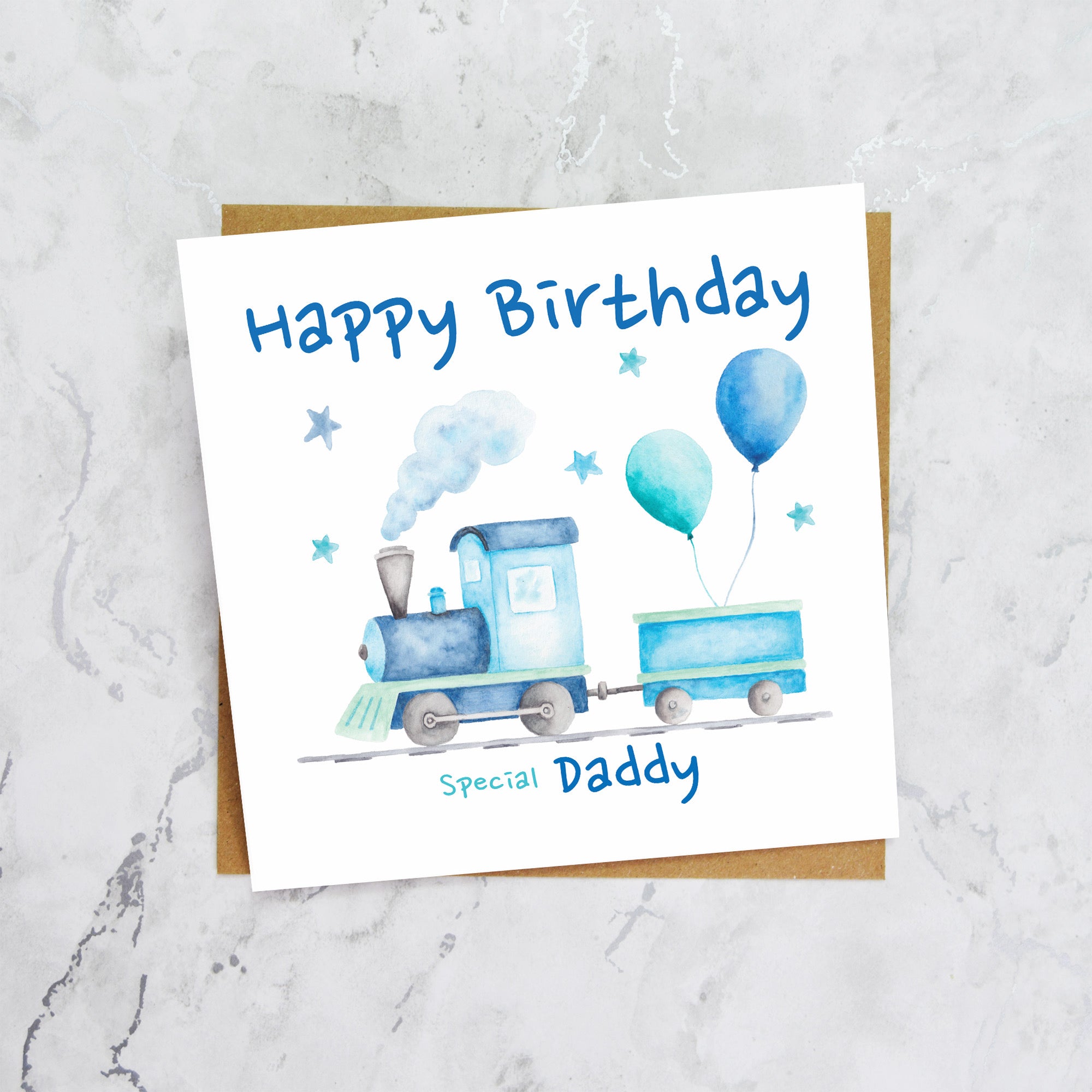 Birthday Card For Daddy, Train Birthday Card For Boys, Watercolour Steam Train Card, Kid's Birthday Card (S00168) - Blank Inside - Sent To You (S00168)