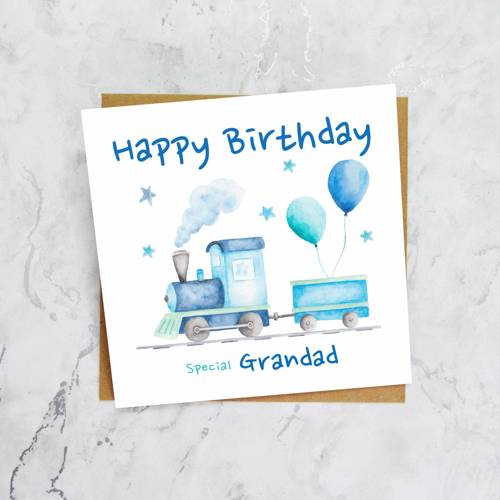 Birthday Card For Grandad, Train Birthday Card For Boys, Watercolour Steam Train Card, Kid's Birthday Card (S00169) - Blank Inside - Sent To You (S00169)