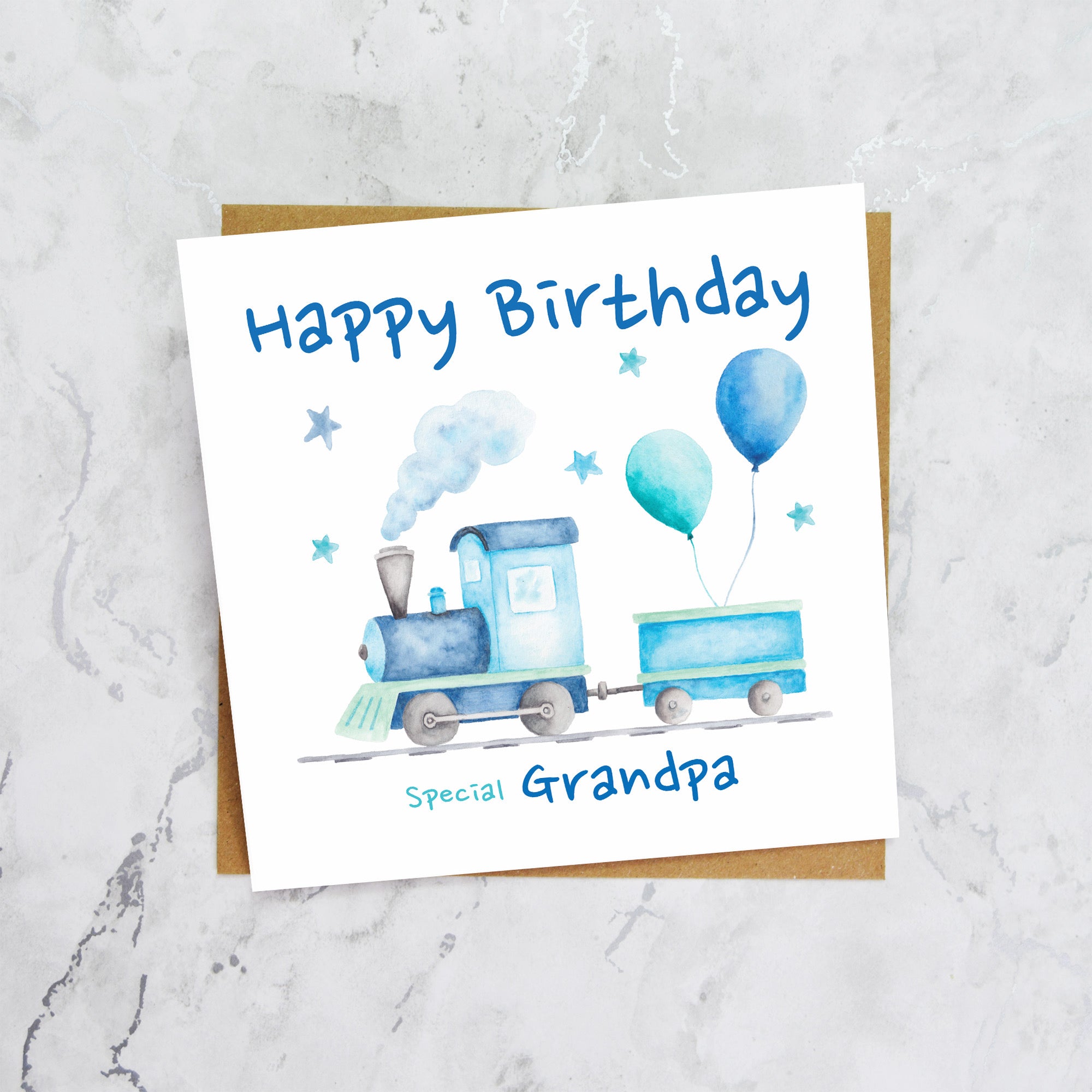Birthday Card For Grandpa, Train Birthday Card For Boys, Watercolour Steam Train Card, Kid's Birthday Card (S00170) - Blank Inside - Sent To You (S00170)