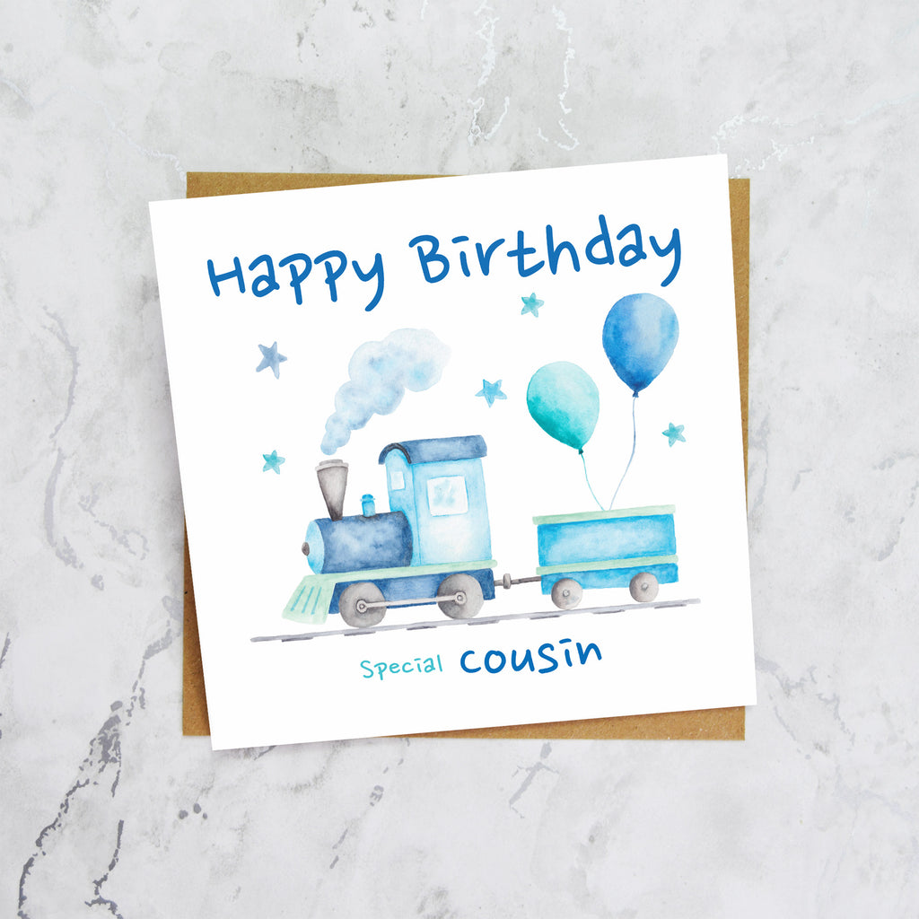 Birthday Card For Cousin, Train Birthday Card For Boys, Watercolour Steam Train Card, Kid's Birthday Card (S00171) - Blank Inside - Sent To You (S00171)