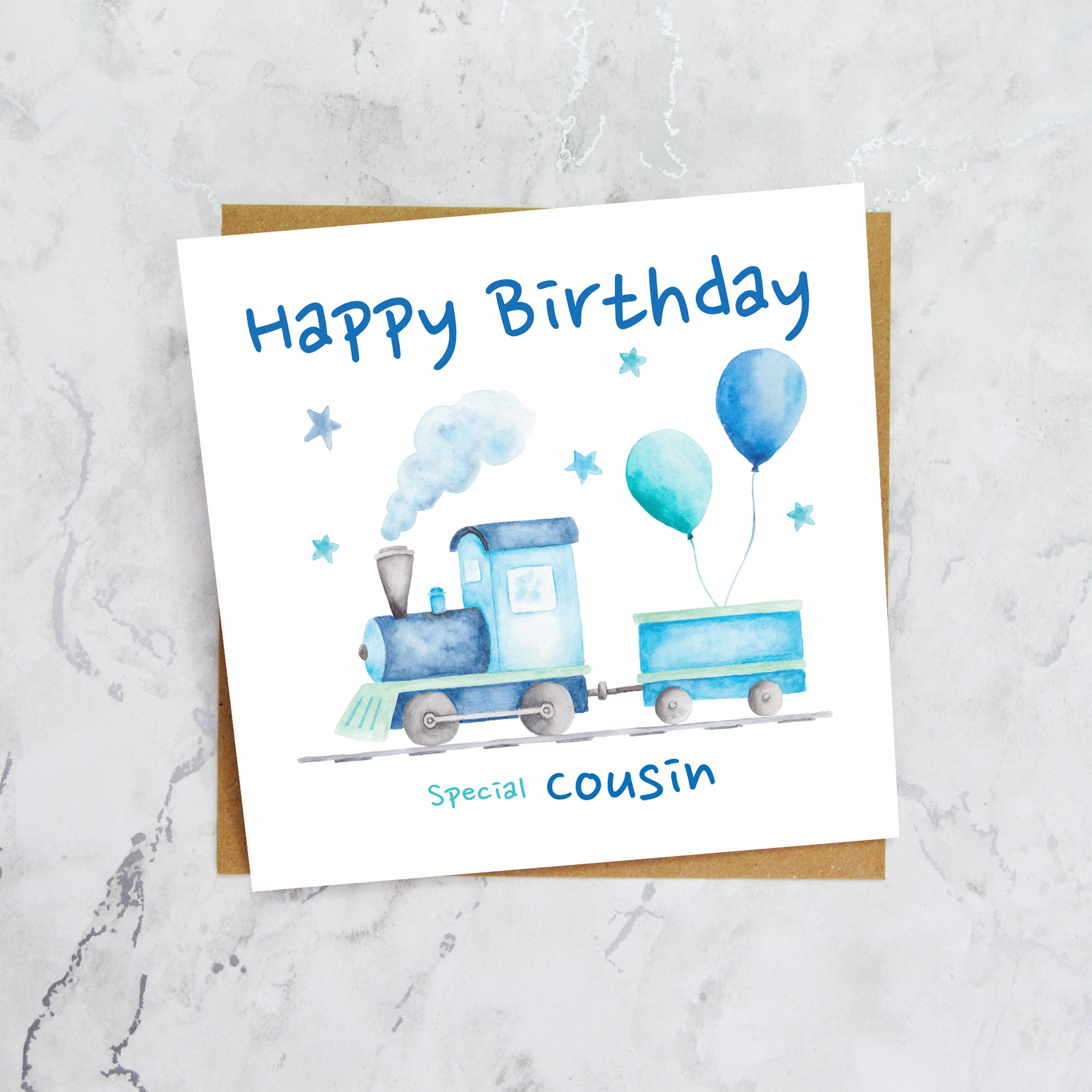 Birthday Card For Cousin, Train Birthday Card For Boys, Watercolour Steam Train Card, Kid's Birthday Card (S00171) - Blank Inside - Sent To You (S00171)