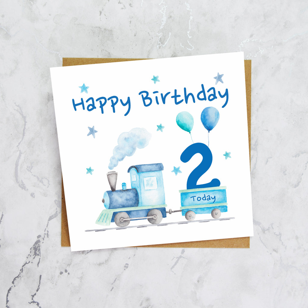 2nd Birthday Card For Boy, Train Birthday Card Age 2, Steam Train Second Birthday Card, Train Lover Card (S00174) - Blank Inside - Sent To You (S00174)