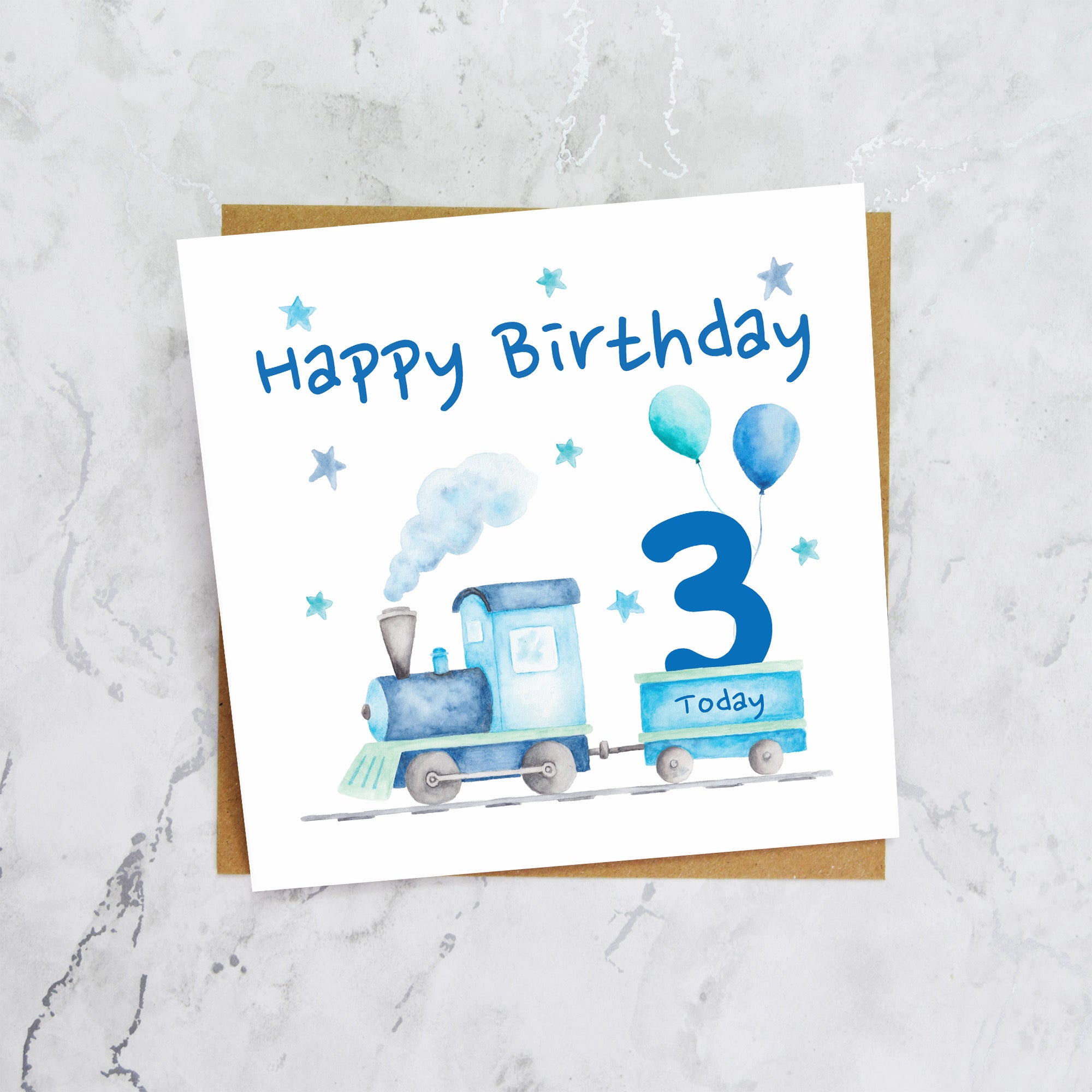 3rd Birthday Card For Boy, Train Birthday Card Age 3, Steam Train Third Birthday Card, Train Lover Card (S00175) - Blank Inside - Sent To You (S00175)