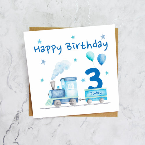 3rd Birthday Card For Boy, Train Birthday Card Age 3, Steam Train Third Birthday Card, Train Lover Card (S00175) - Blank Inside - Sent To You (S00175)