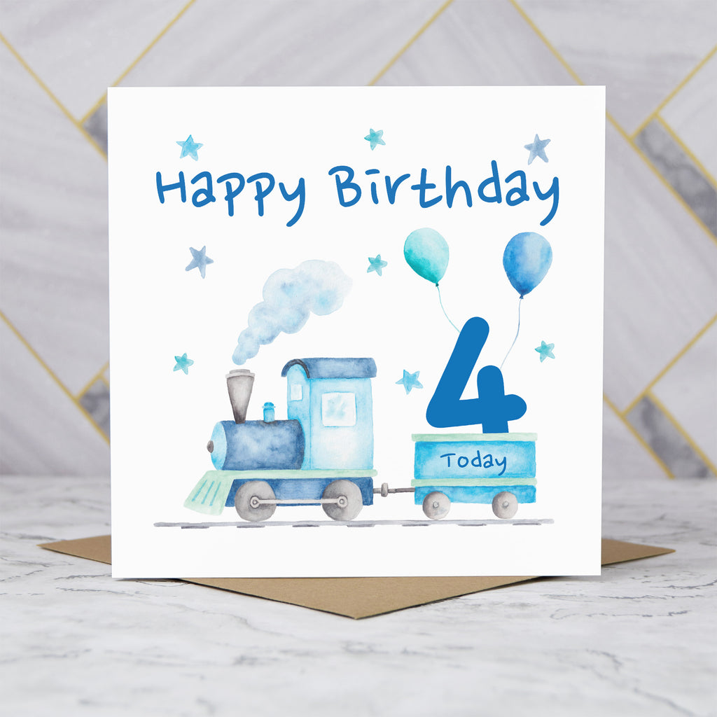4th Birthday Card For Boy, Train Birthday Card Age 4, Steam Train Fourth Birthday Card, Train Lover Card (S00176) - Blank Inside - Sent To You (S00176)