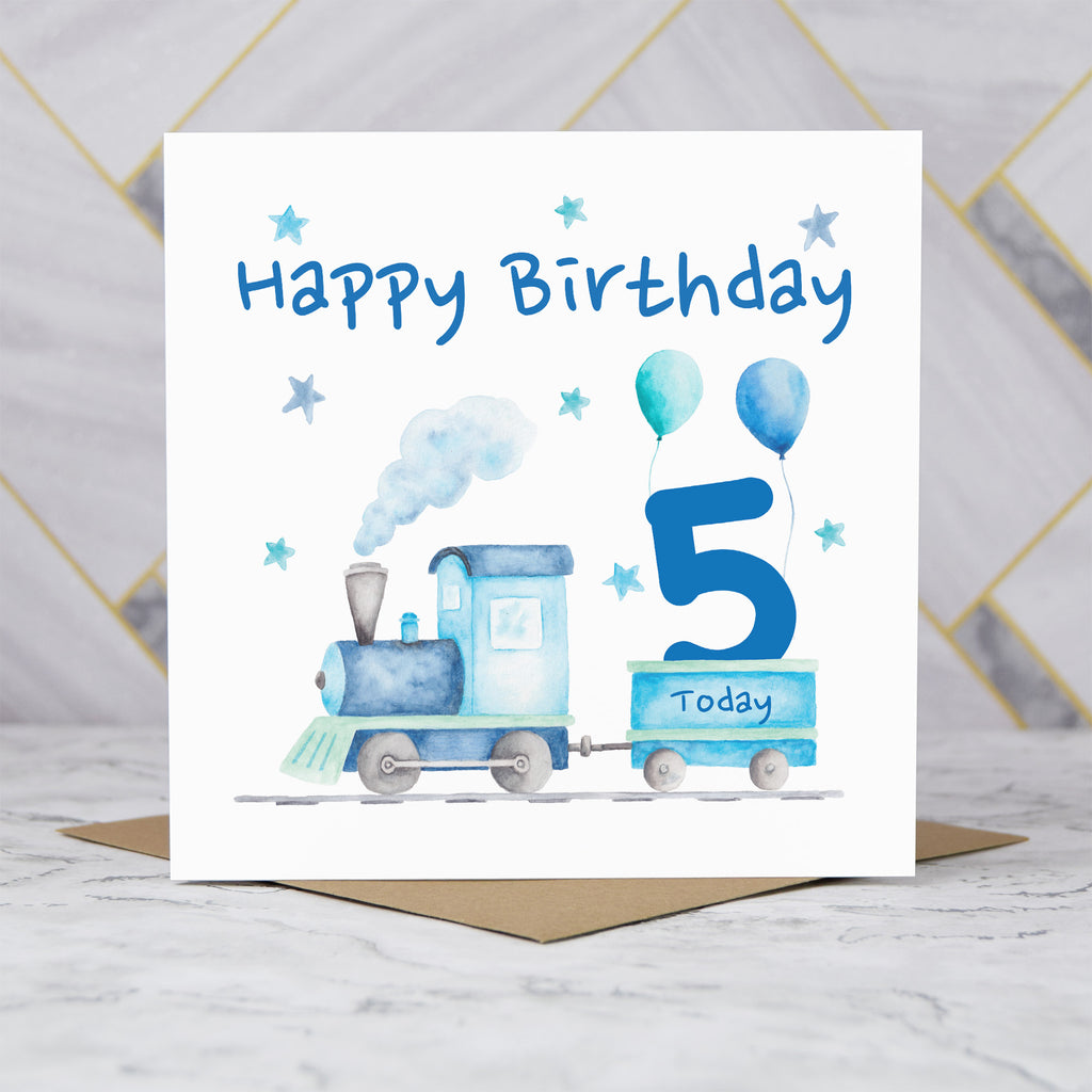 5th Birthday Card For Boy, Train Birthday Card Age 5, Steam Train Fifth Birthday Card, Train Lover Card (S00177) - Blank Inside - Sent To You (S00177)