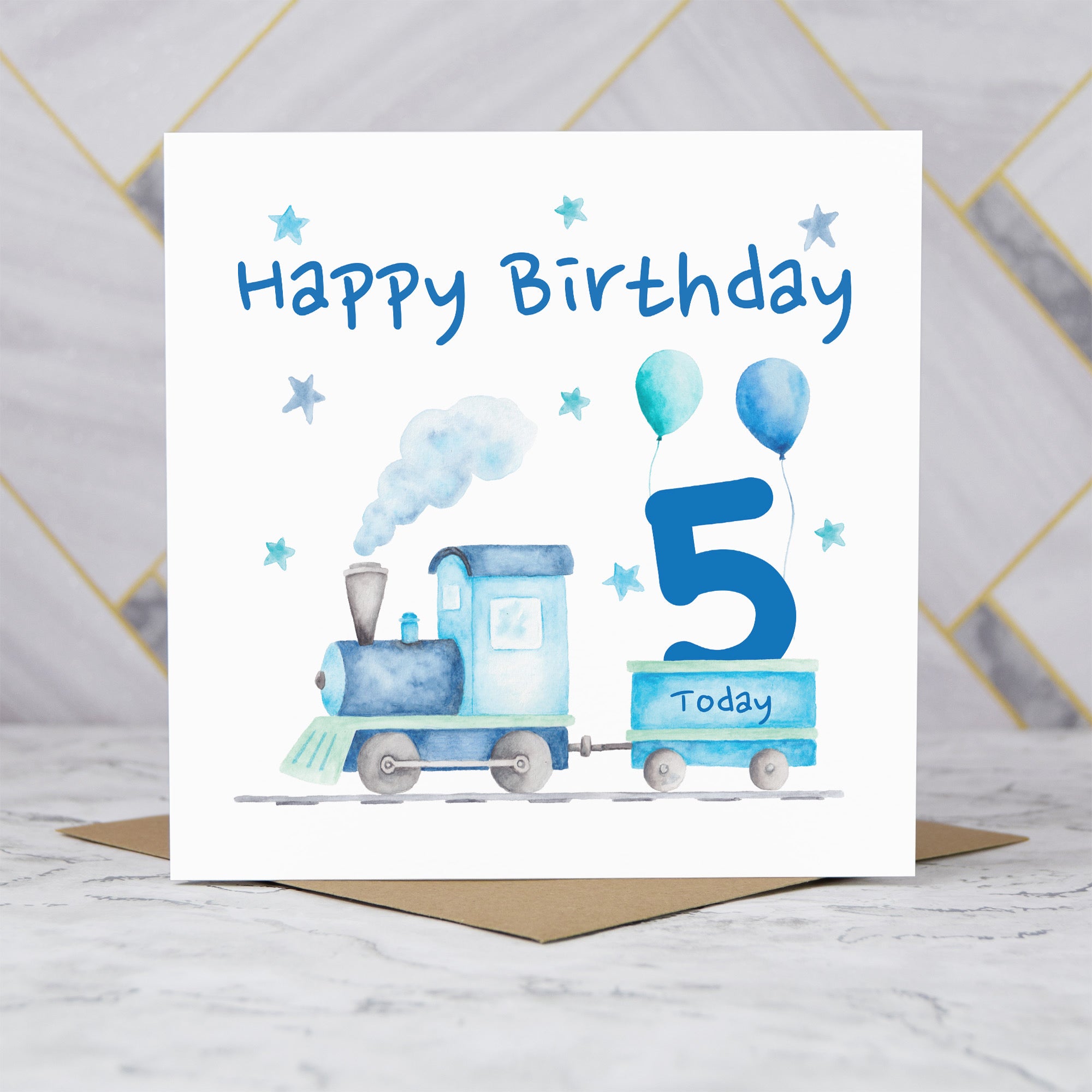 5th Birthday Card For Boy, Train Birthday Card Age 5, Steam Train Fifth Birthday Card, Train Lover Card (S00177) - Blank Inside - Sent To You (S00177)