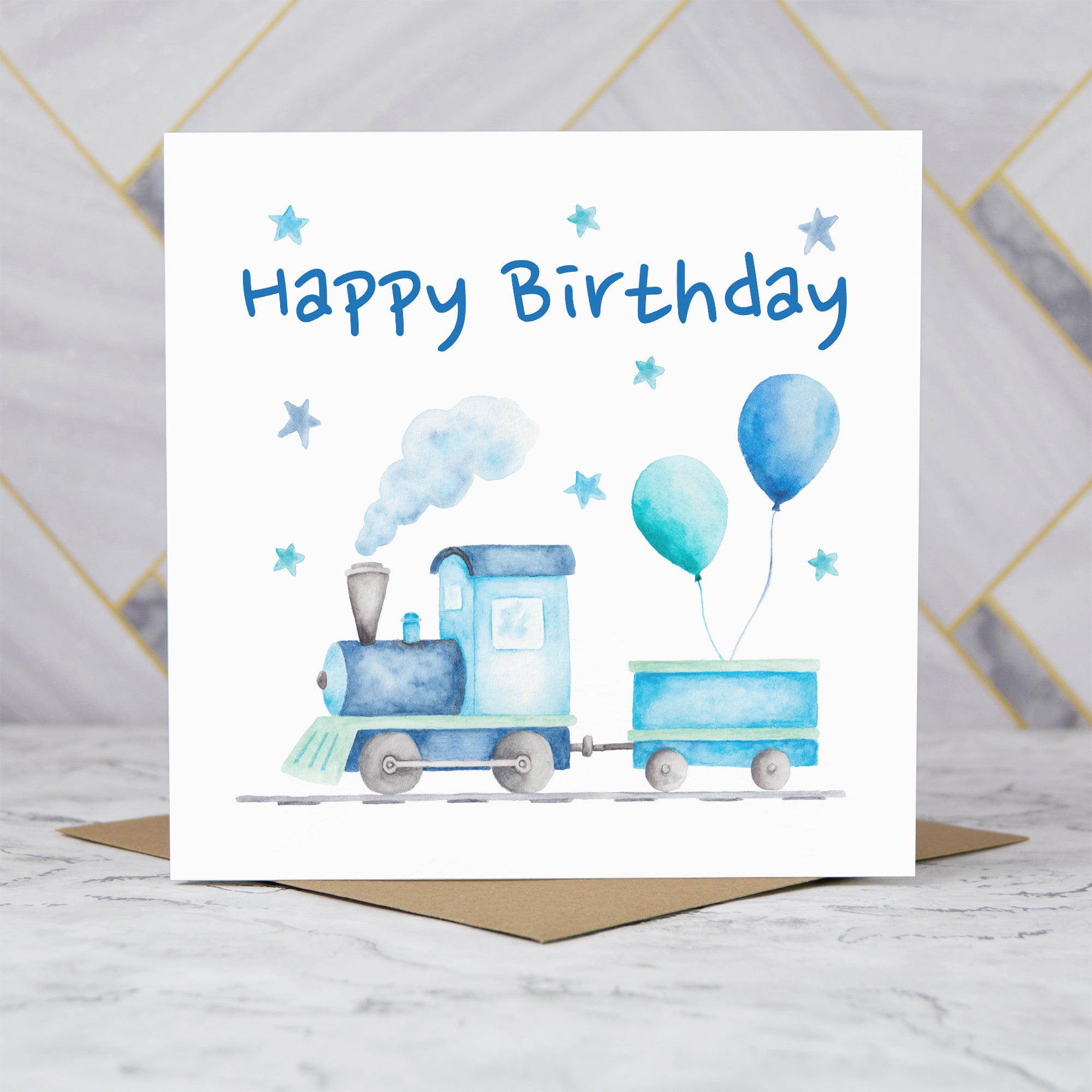 Train Birthday Card For Boys, Watercolour Steam Train Birthday Card, Railway Lover Card For Children (S00179) - Blank Inside - Sent To You (S00179)