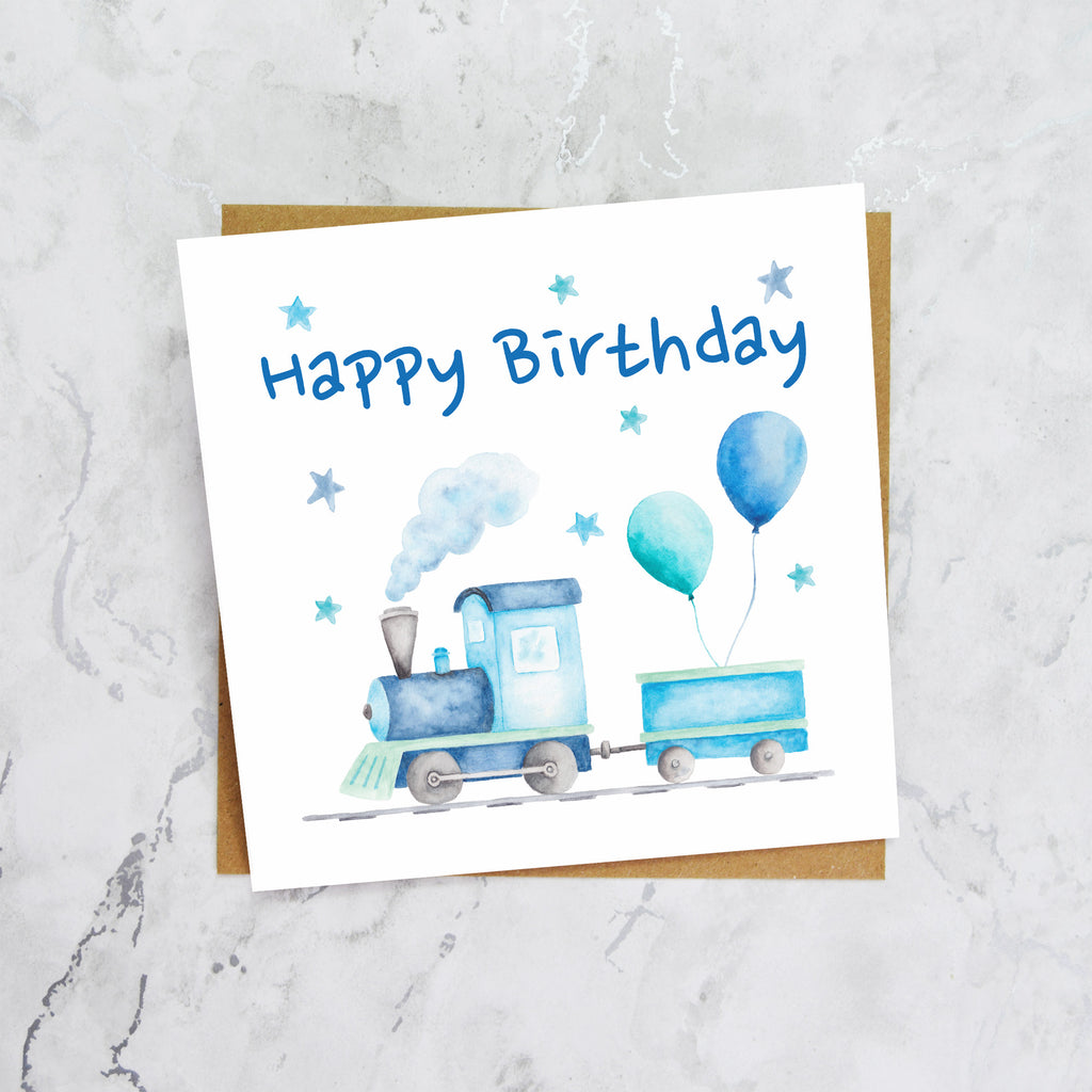 Train Birthday Card For Boys, Watercolour Steam Train Birthday Card, Railway Lover Card For Children (S00179) - Blank Inside - Sent To You (S00179)