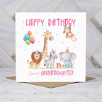 Granddaughter Birthday Card, Safari Animal Birthday Card For Girls, Cute Jungle Animals Card, Special Granddaughter (S00180) - Blank Inside - Sent To You (S00180)
